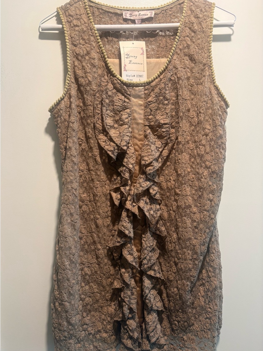Young Essence Taupe Lace Ruffle Top